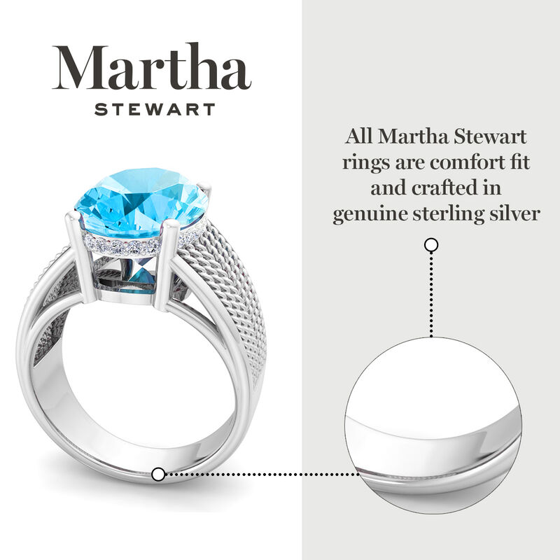 Martha Stewart 6 3/4ctw. Oval Blue Topaz & Lab Grown Diamond Hidden Halo Ring In Sterling Silver image number null